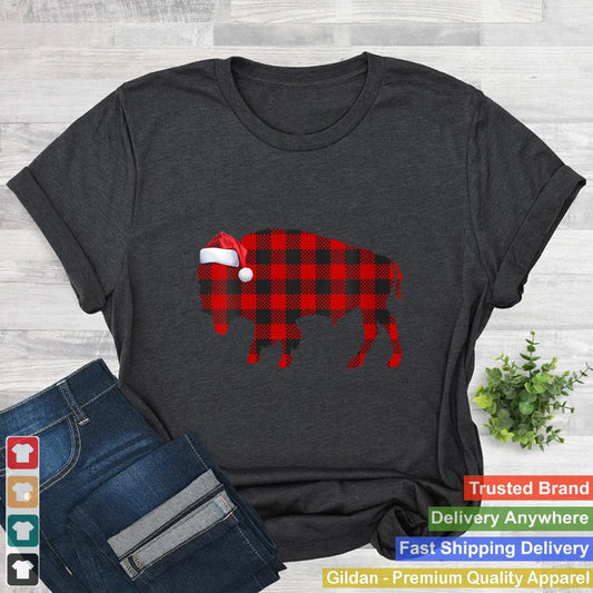 Womens Matching Family Christmas T Shirt Bison Buffalo Plaid Pajama V-Neck