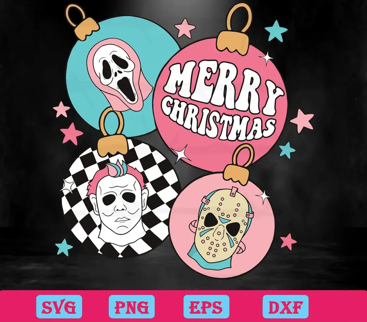 Horror Characters Merry Christmas Ornaments, Digital Files