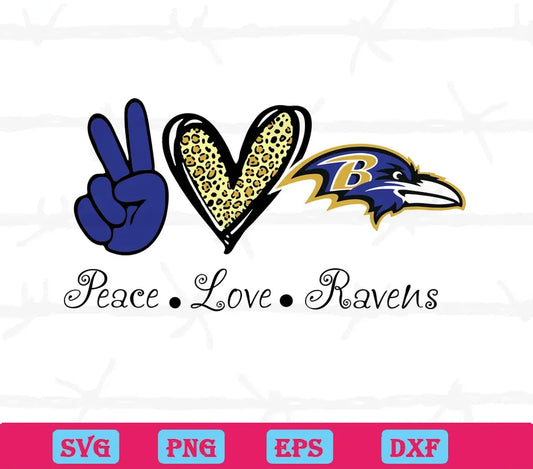 Peace Love Baltimore Ravens, Svg Png Dxf Eps Digital Download