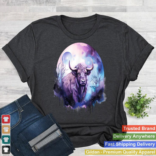 Bison Nature Savanna Buffalo Moon Colorful Artwork Wildlife