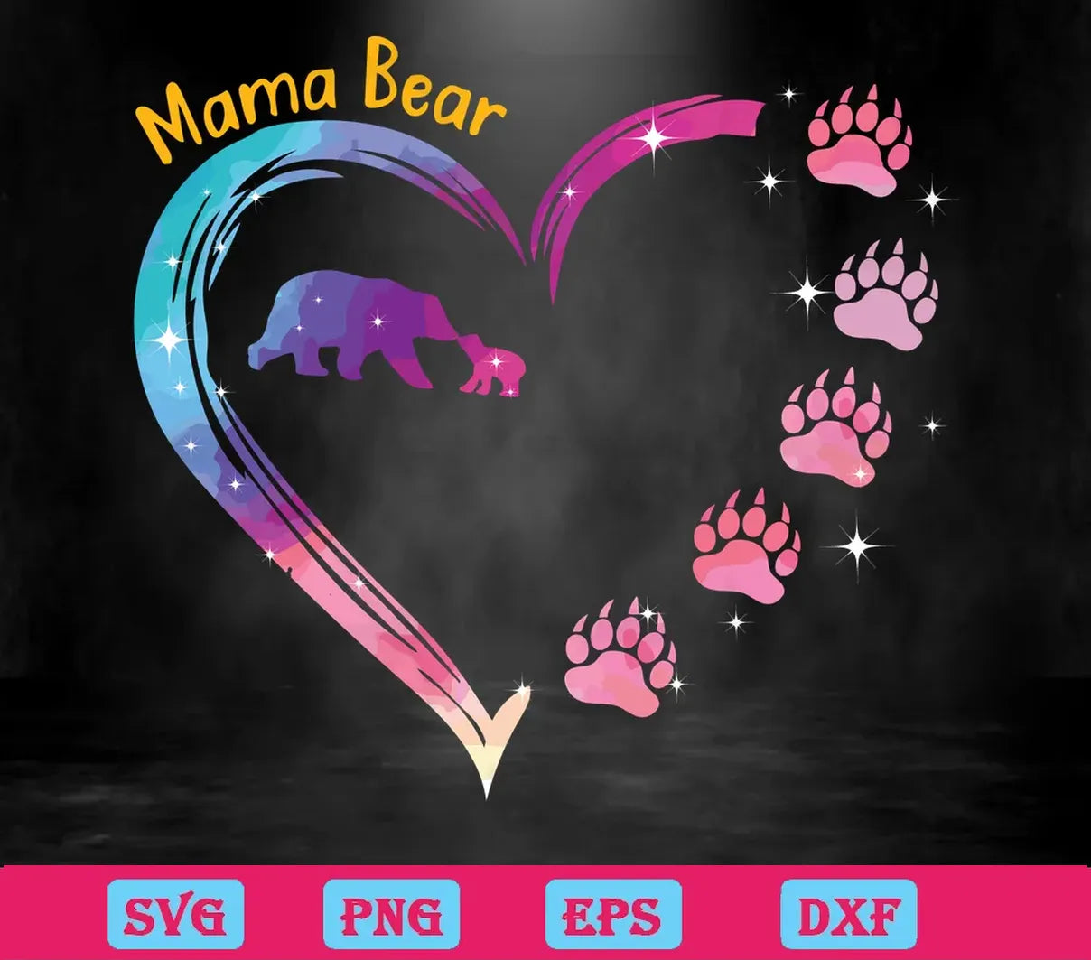 Mama Bear Heart Colorful, Svg Png Dxf Eps Digital Files