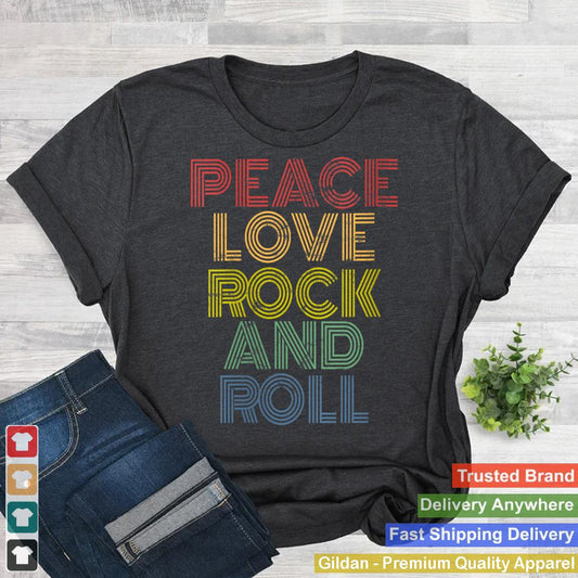 Womens Peace Love Rock And Roll distressed rock concert 70s 80s V-Neck