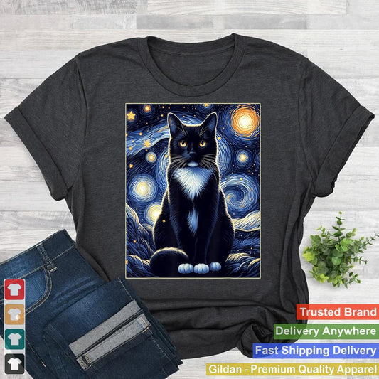 Tuxedo Cat Starry Night Shirt Van Gogh Painting Cat Lover