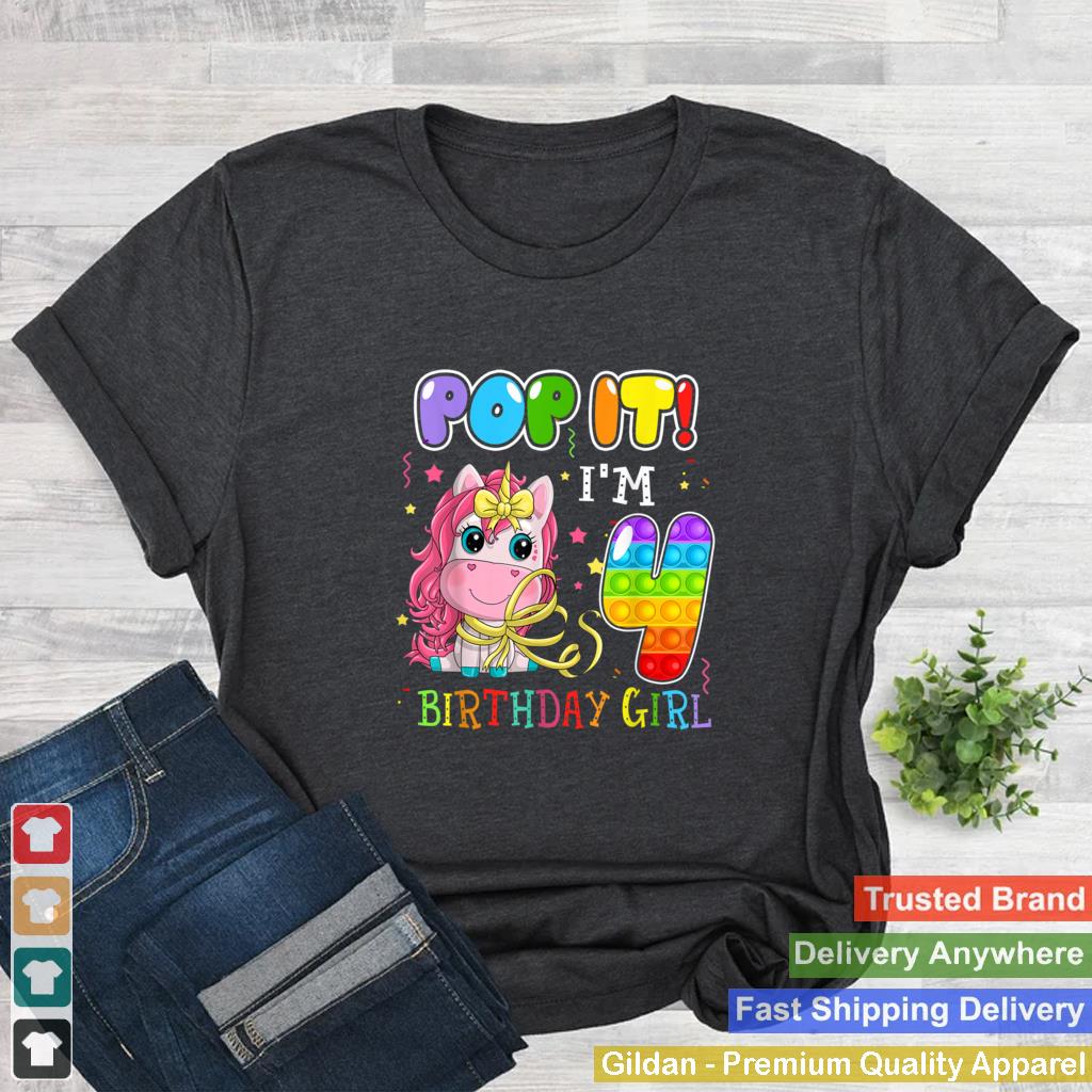 Im 4 Years Old 4th Birthday Unicorn Girls Pop It Fidget T Shirt