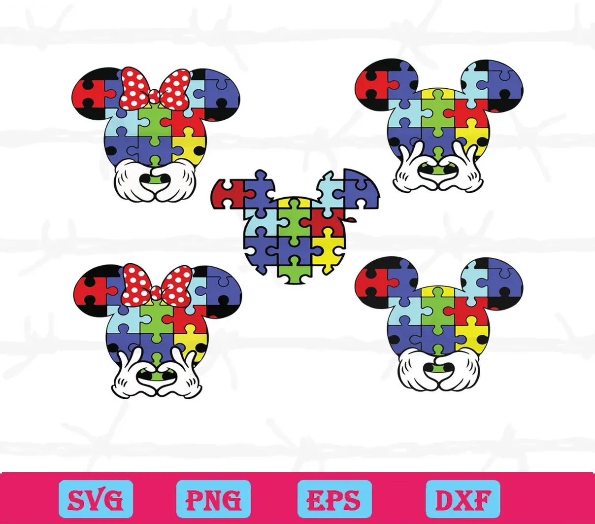 Disney Minnie Mouse Mickey Autism Awareness Puzzle Piece, Svg Files For Silhouette