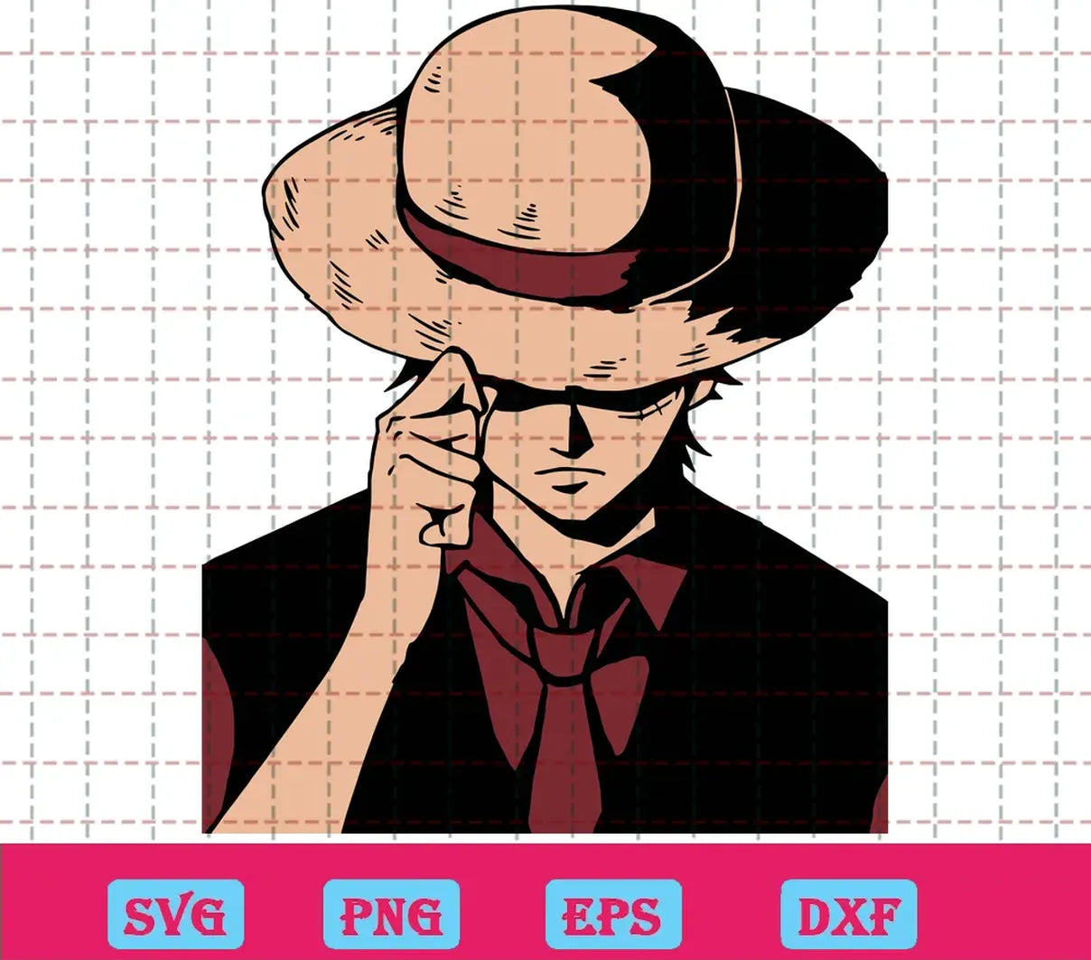 Anime One Piece Luffy With Hat, Silhouette Svg Free