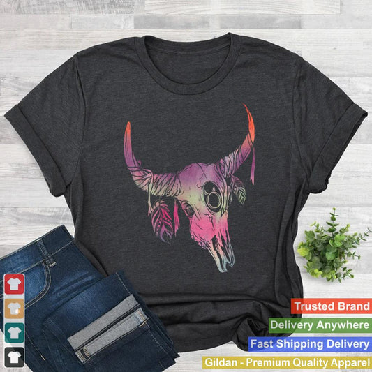 Feathers Animal Lover Native American Bison Skull Buffalo