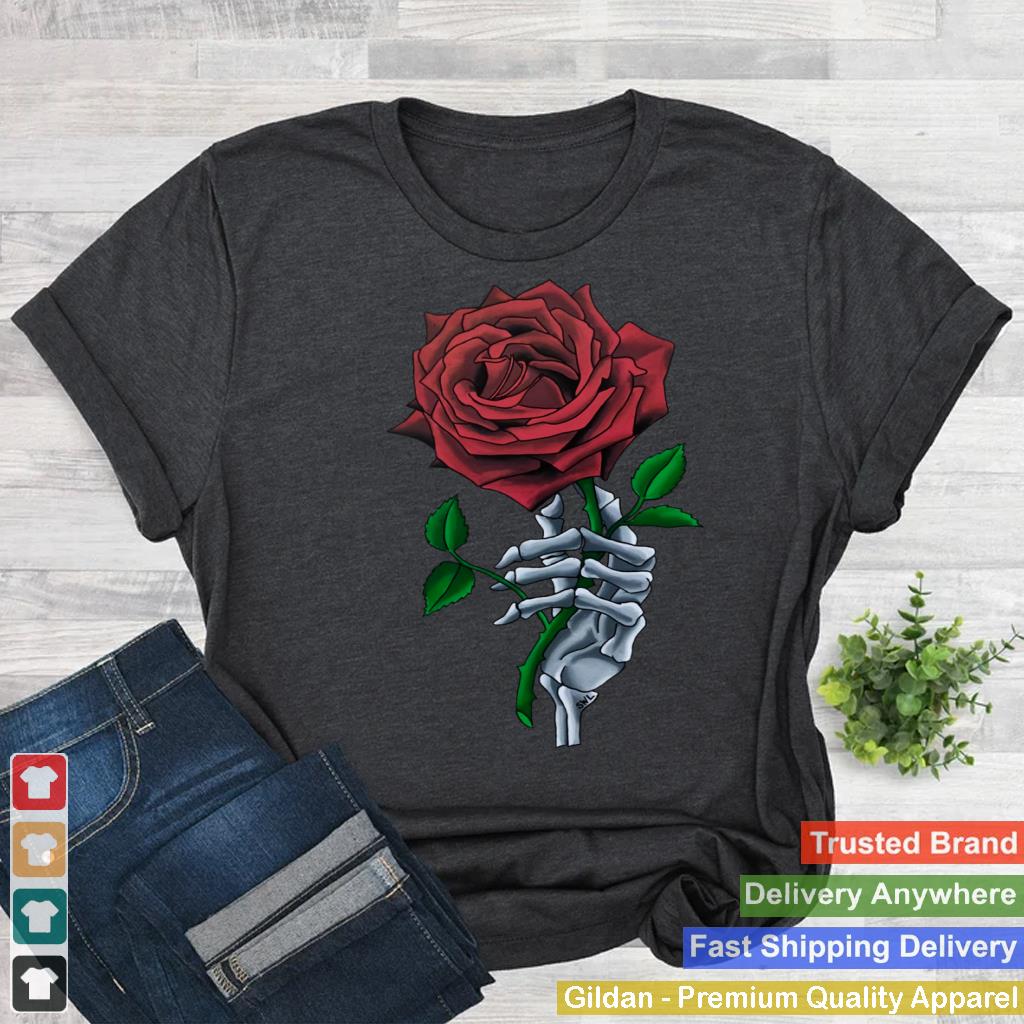 Skeleton Hand Red Rose Flower Pullover Hoodie