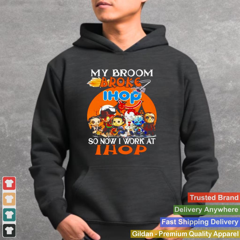 Awesome horror Halloween chibi my broom broke so now I work at Ihop shirt