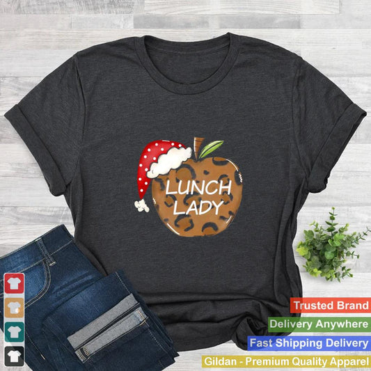 Apple Leopard Santa Hat Lunch Lady Christmas shirt