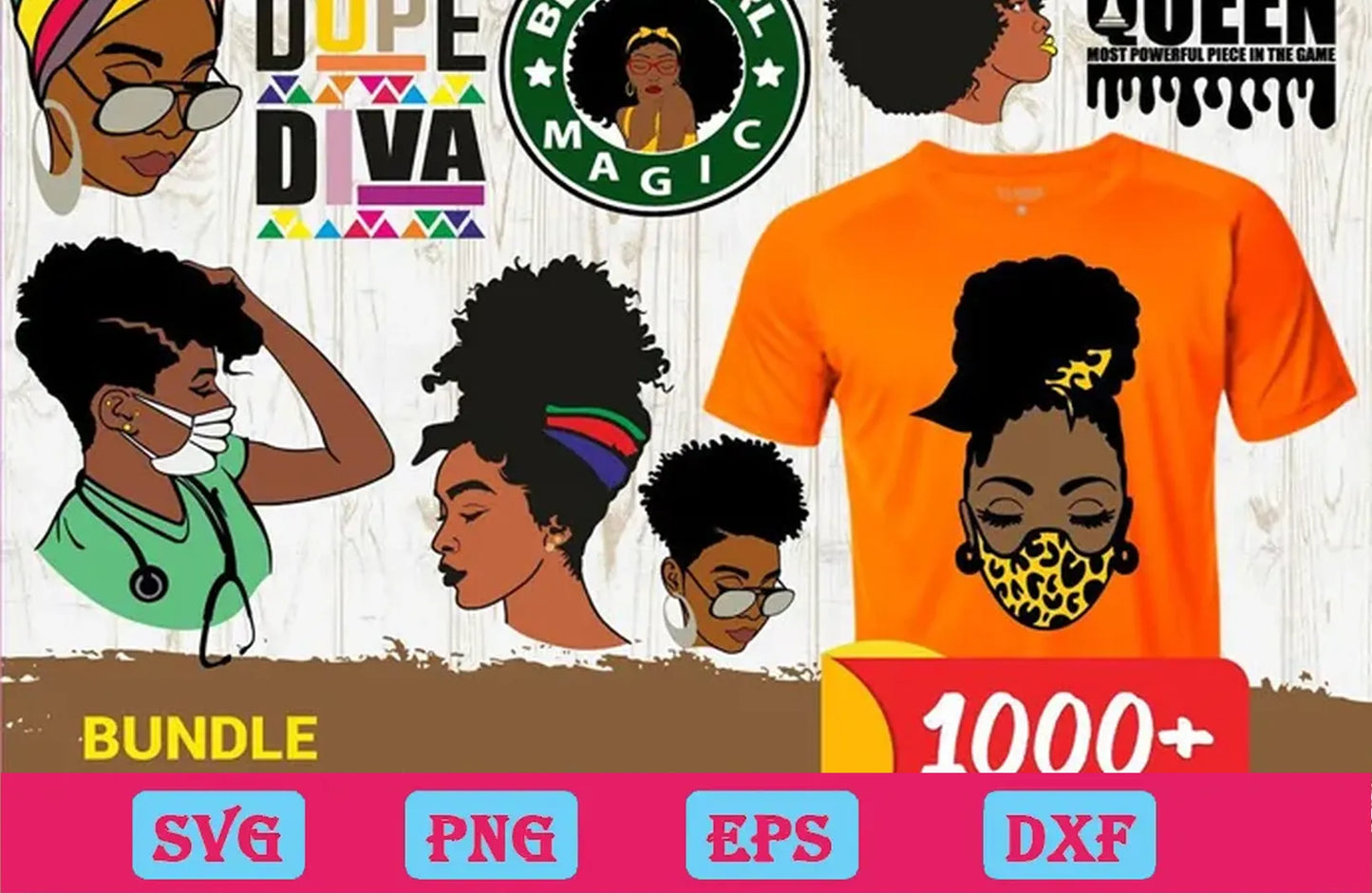 1000 Files Bundle Afro Woman Svg