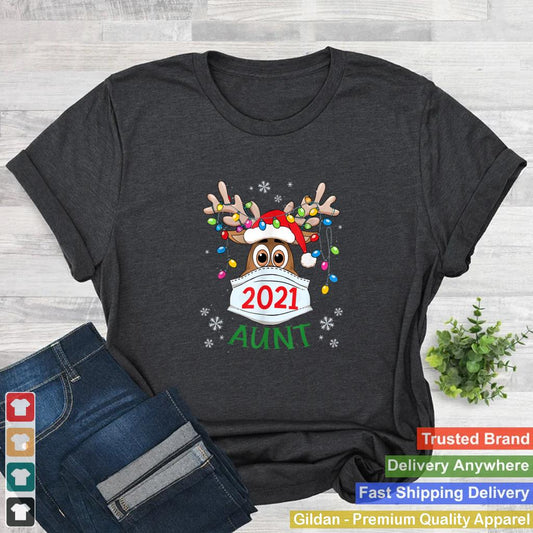 Aunt Reindeer Quarantine Christmas 2021 Xmas Lights Pajamas T Shirt