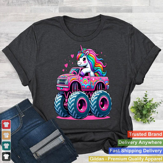 Funny Cute Unicorn Riding A Pink Monster Truck