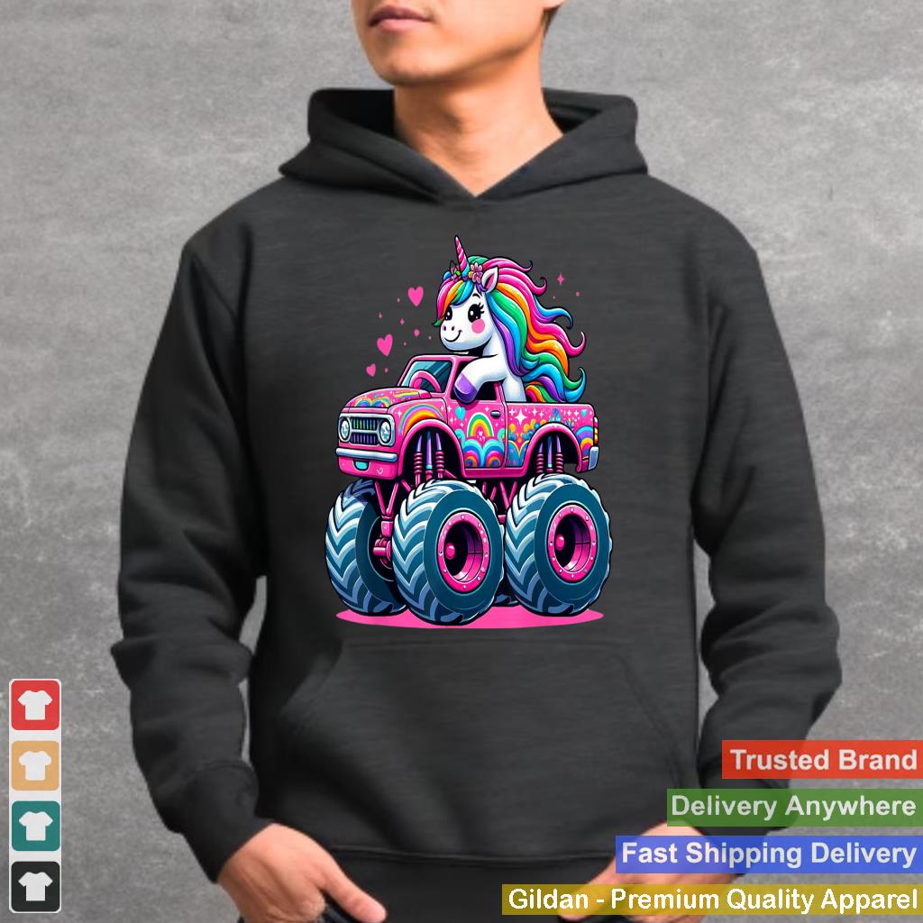 Funny Cute Unicorn Riding A Pink Monster Truck