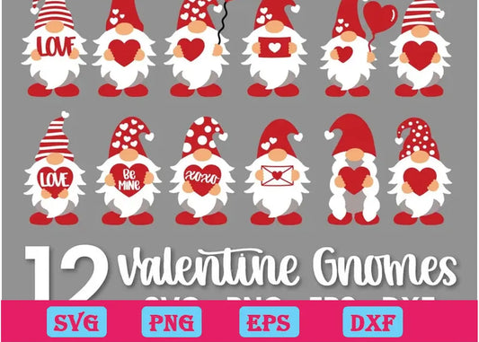 12 Valentine Gnome Bundle Svg