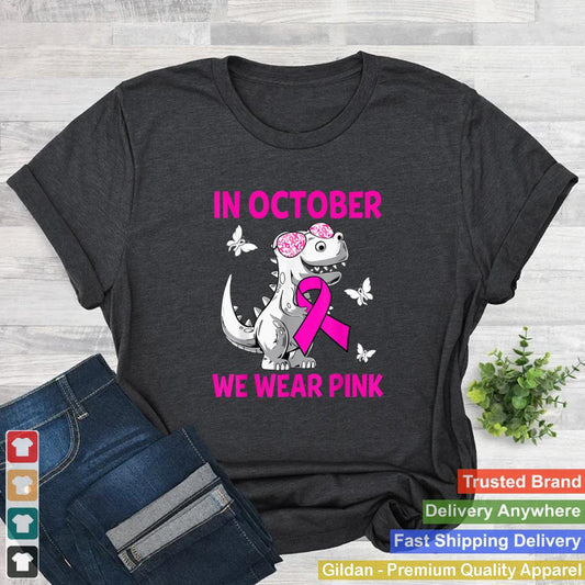 In October We Wear Pink Breast Cancer Awareness Kids Boys T Shirt 1