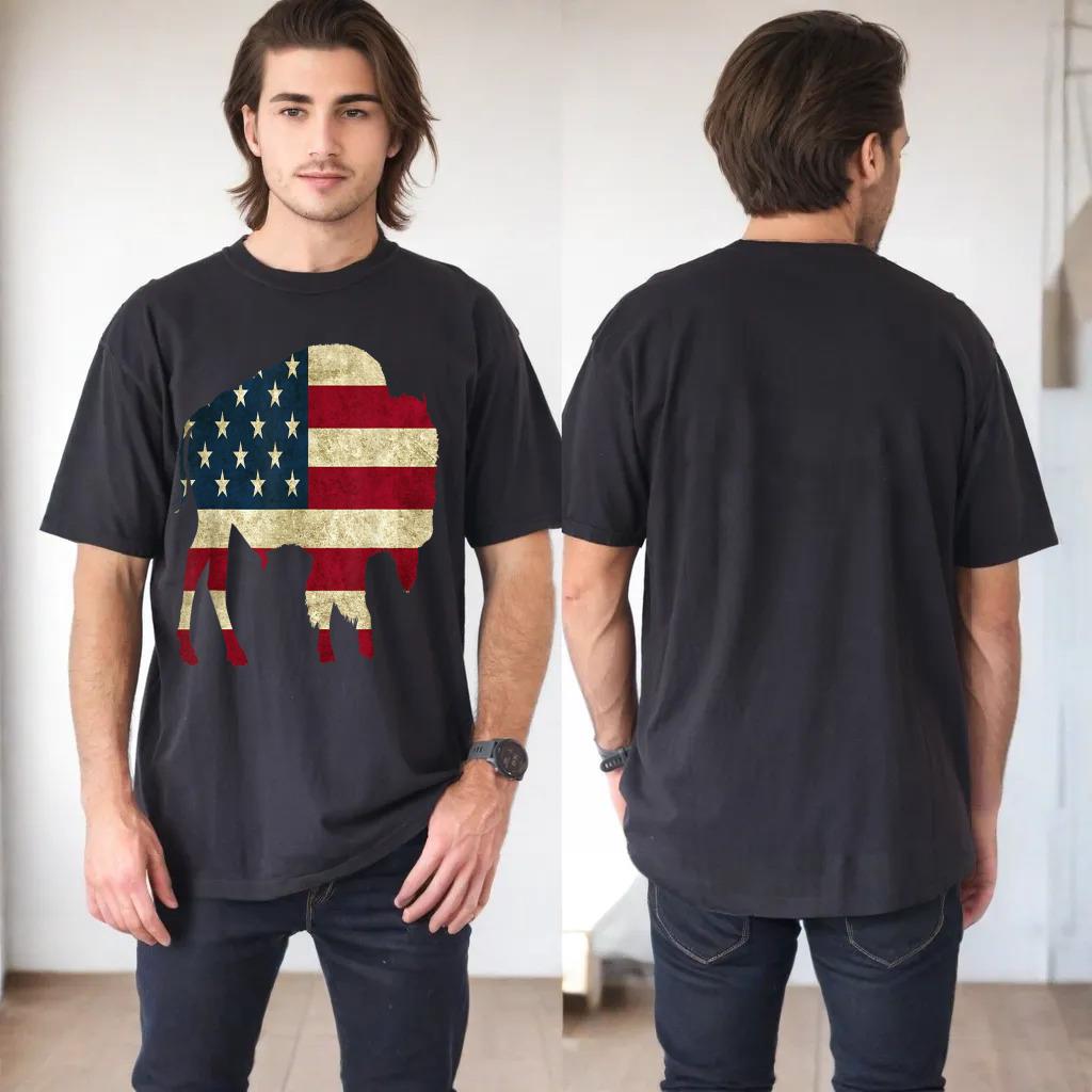 Vintage Buffalo American flag tshirt Bison Patriotic gift