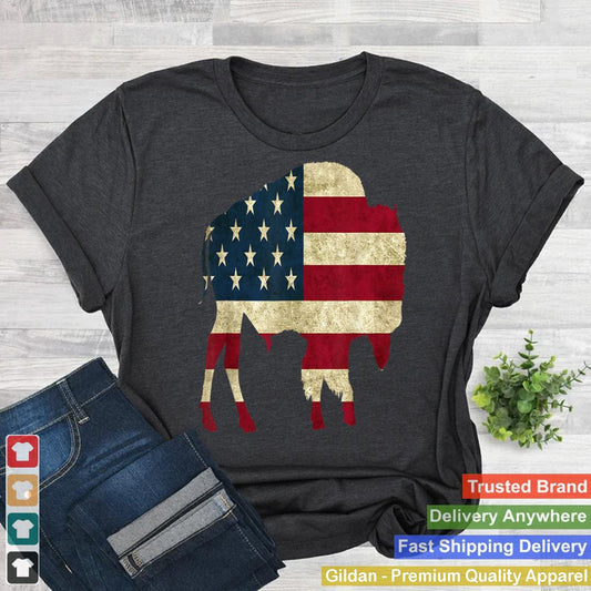 Vintage Buffalo American flag tshirt Bison Patriotic gift