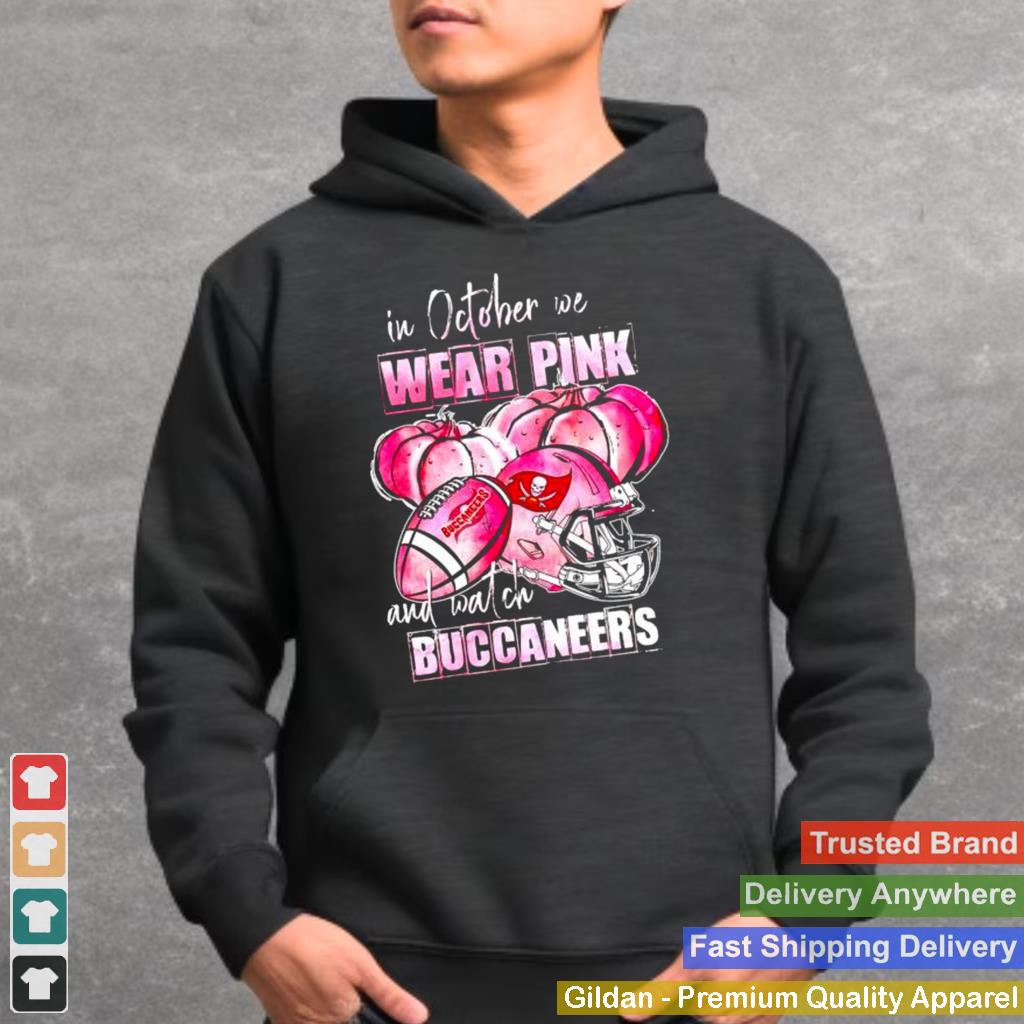 In october we wear pink and watch Buccaneers Breast Cancer Halloween shirt