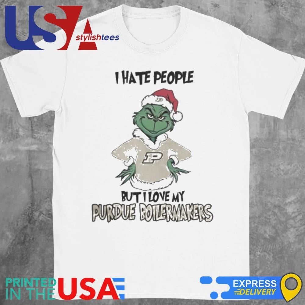 I Hate People But I Love My Purdue Boilermakers Grinch Merry Christmas Shirt