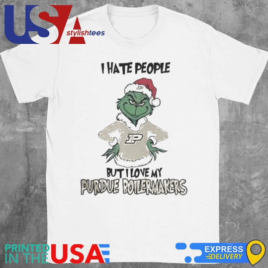 I Hate People But I Love My Purdue Boilermakers Grinch Merry Christmas Shirt