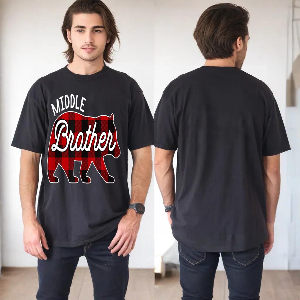 Middle Brother Bear Shirt Red Buffalo Plaid Matching Family