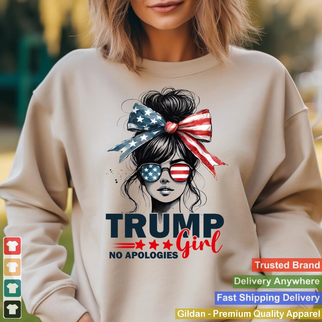 Trump Girl No Apologies Messy Bun Sunglasses Trump 2024 USA Sweatshirt