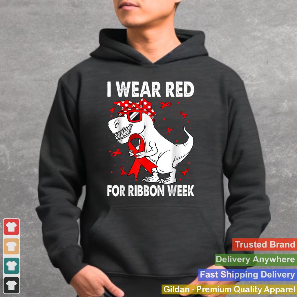 In October We Wear Red Ribbon Week Awareness Dinosaur Boys T Shirt