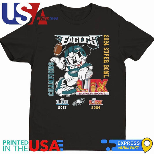 Mickey Mouse With Philadelphia Eagles 2024 Super Bowl LIX Champions Shirt