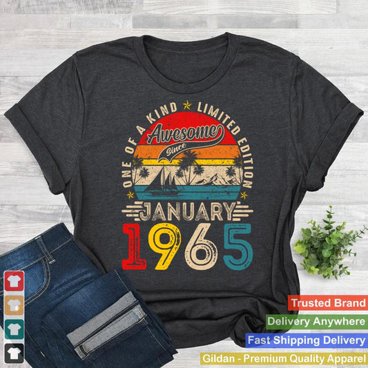 Awesome Since January 1965 Vintage Men Women 60th Birthday Pullover Hoodie