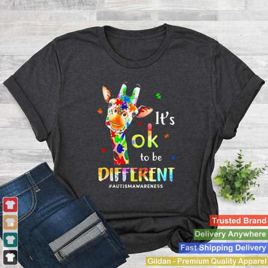 Autism Awareness Cute Giraffe Animal Its Ok To Be Different T Shirt