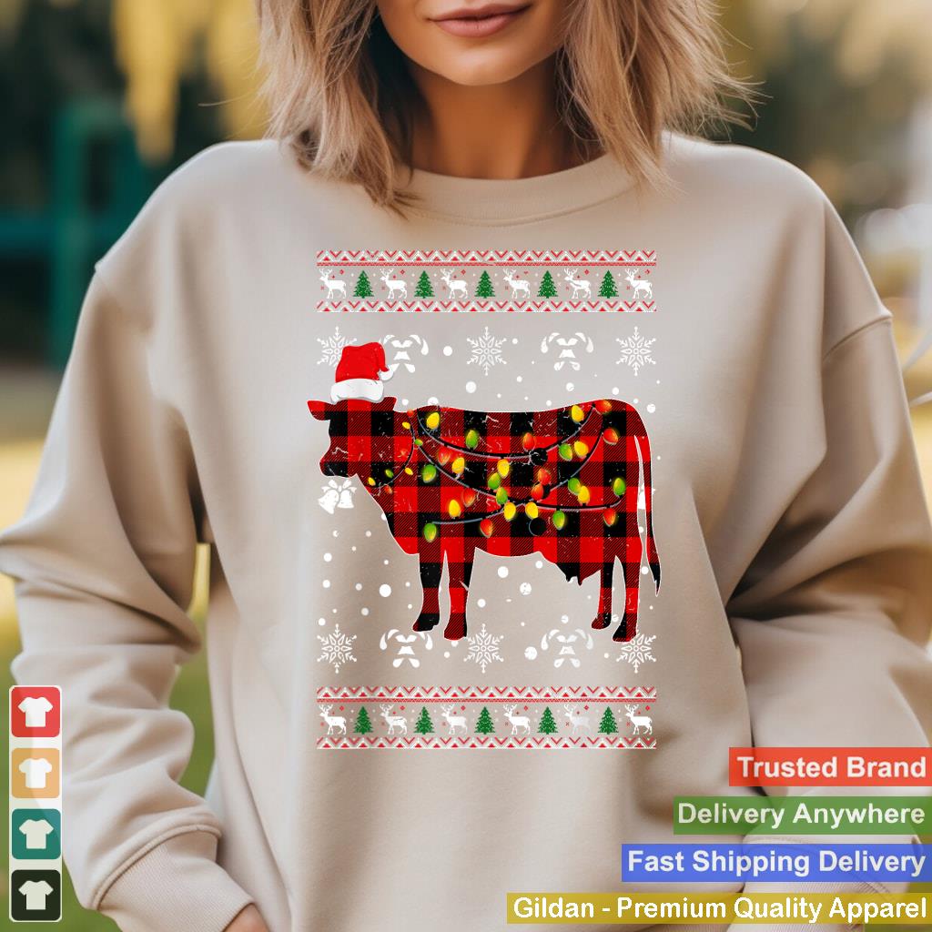 Ugly Christmas Shirt for Cowgirls Cowboys Buffalo Plaid Cow