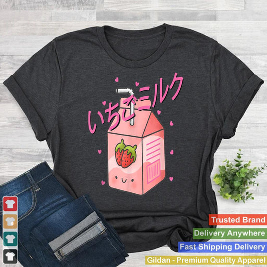 Cute Japanese Kawaii Strawberry Milk with Pink Hearts