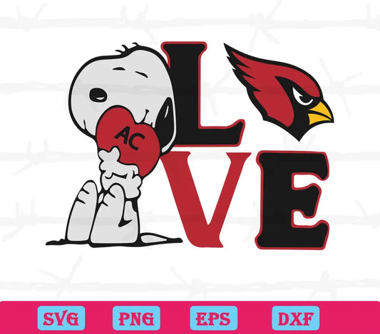 Snoopy Love Arizona Cardinals, Svg Png Dxf Eps