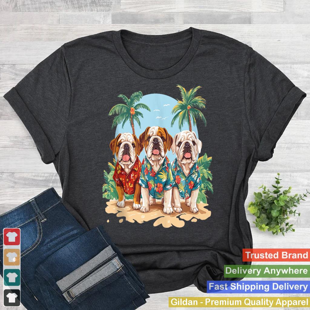 English Bulldogs In Hawaiian Tops Palm Trees Cute Dogs Beach Tank Top