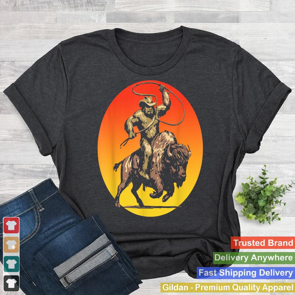 Sasquatch on a Bison Bigfoot Buffalo Outdoor Western