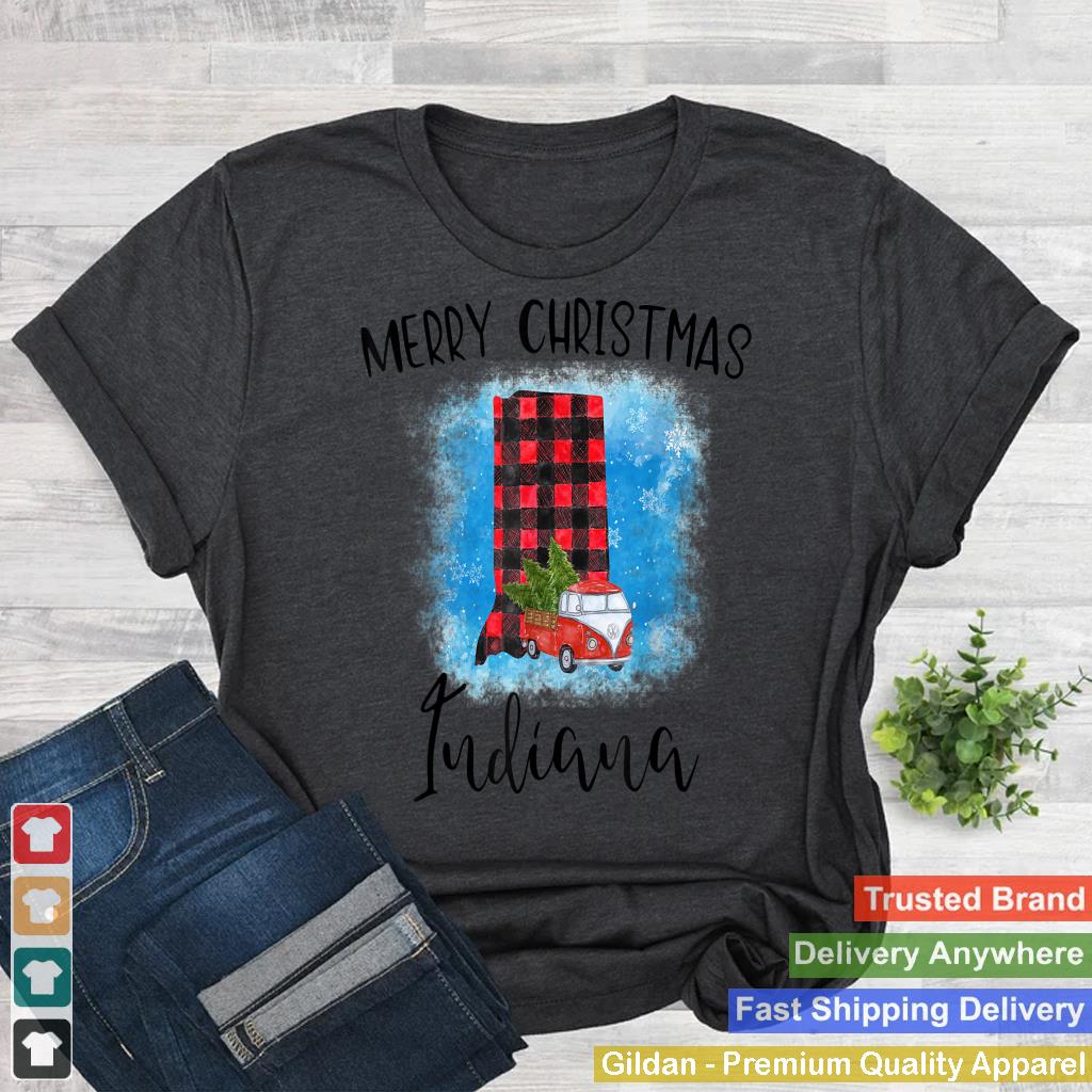 Indiana Merry Christmas Truck Shirt Buffalo Plaid Xmas Tree