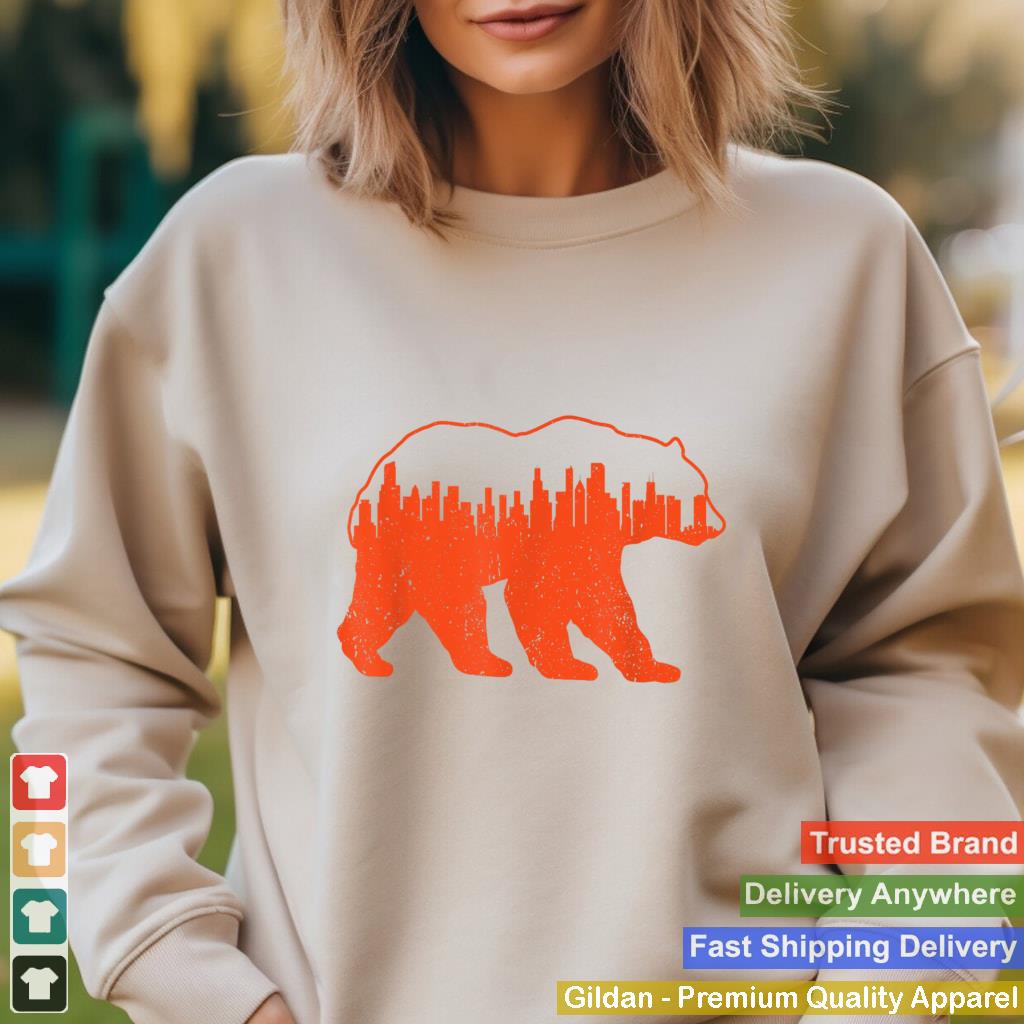 Vintage Downtown Chicago City Skyline Walking-Bear Novelty Sweatshirt