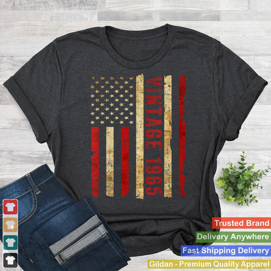 Womens Vintage 1965 60th Birthday Gifts 60 Years Old American Flag V-Neck