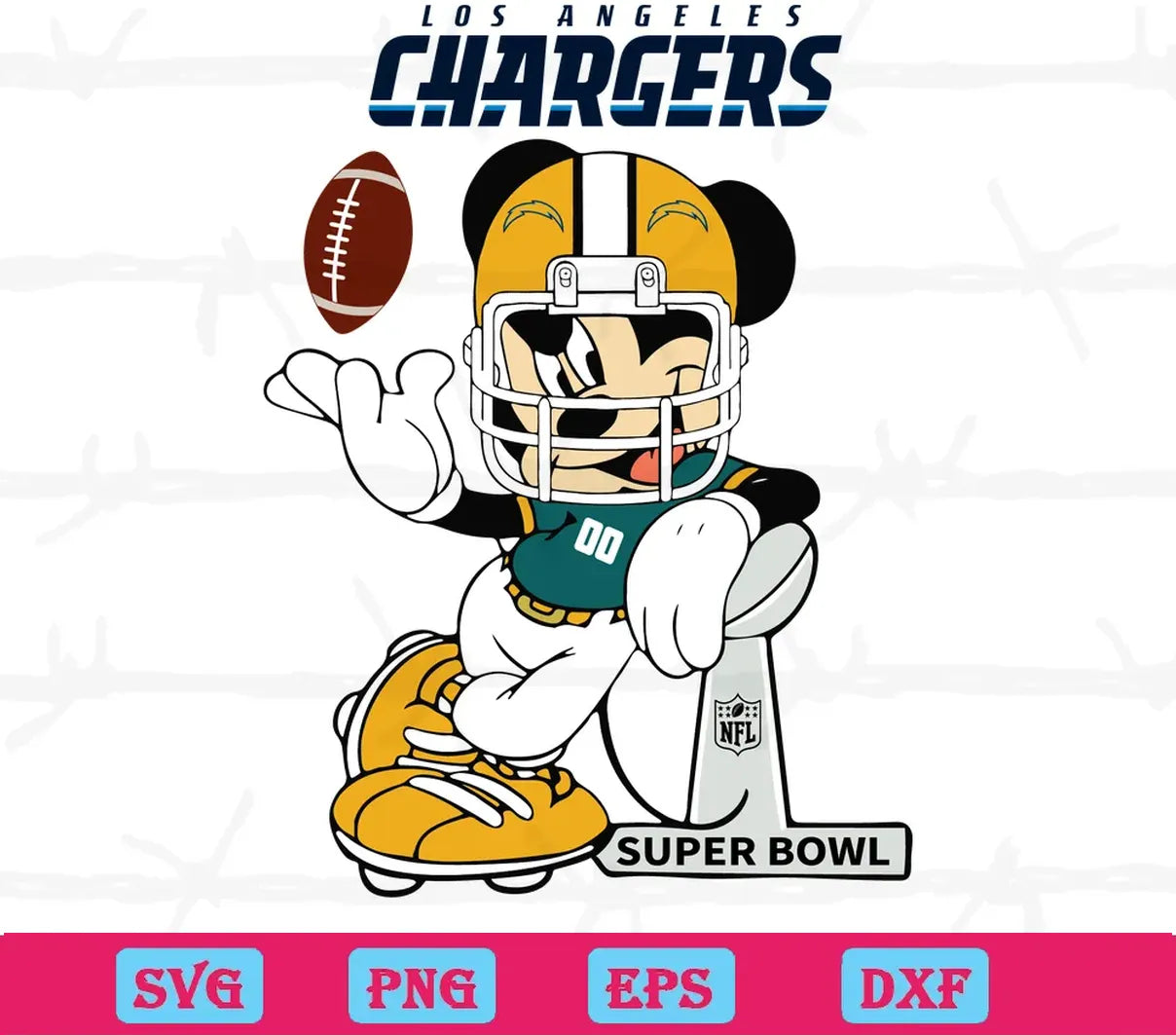 Mickey Mouse Los Angeles Chargers, Svg Png Dxf Eps Cricut Silhouette