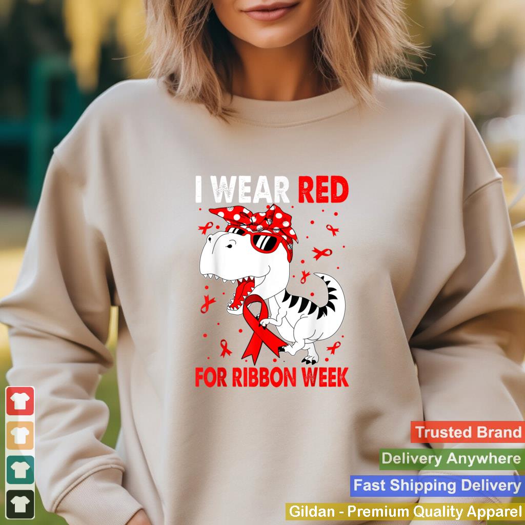 In October We Wear Red Ribbon Week Awareness Dinosaur Boys T Shirt 2