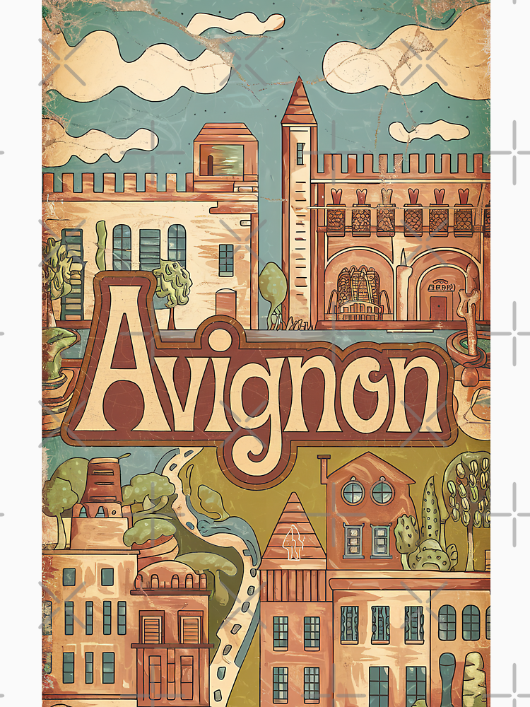 Vintage Avignon City Of France Whimsical Retro Doodle Typography Art By Edenbliss