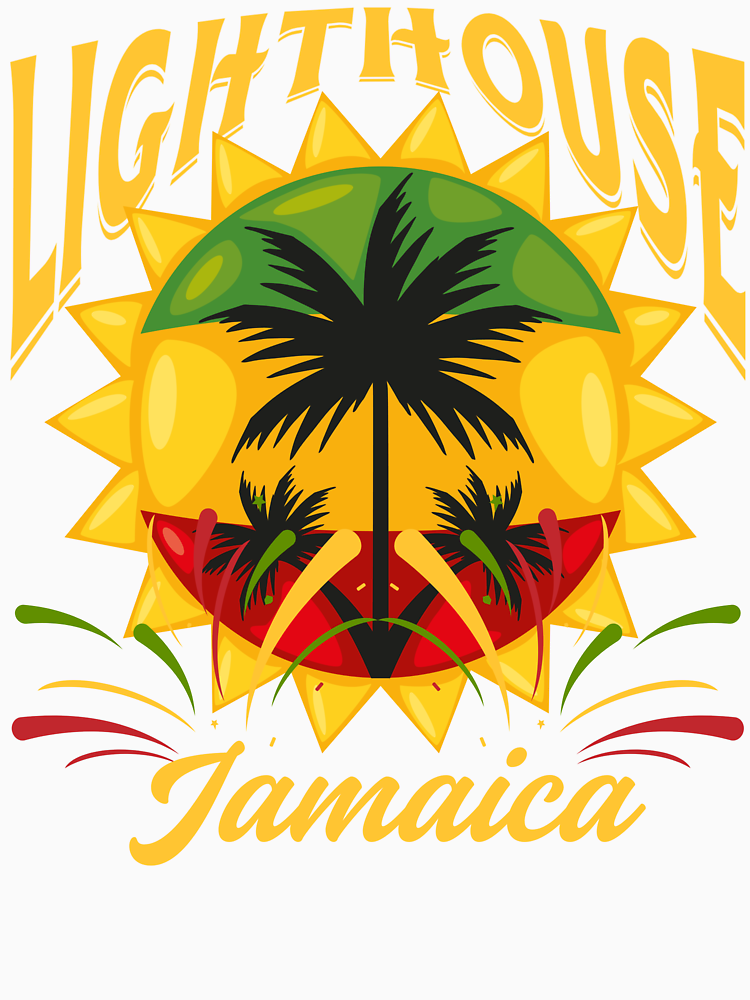 Vintage Style Lighthouse Beach Jamaica Gold Text By Surfinglocales