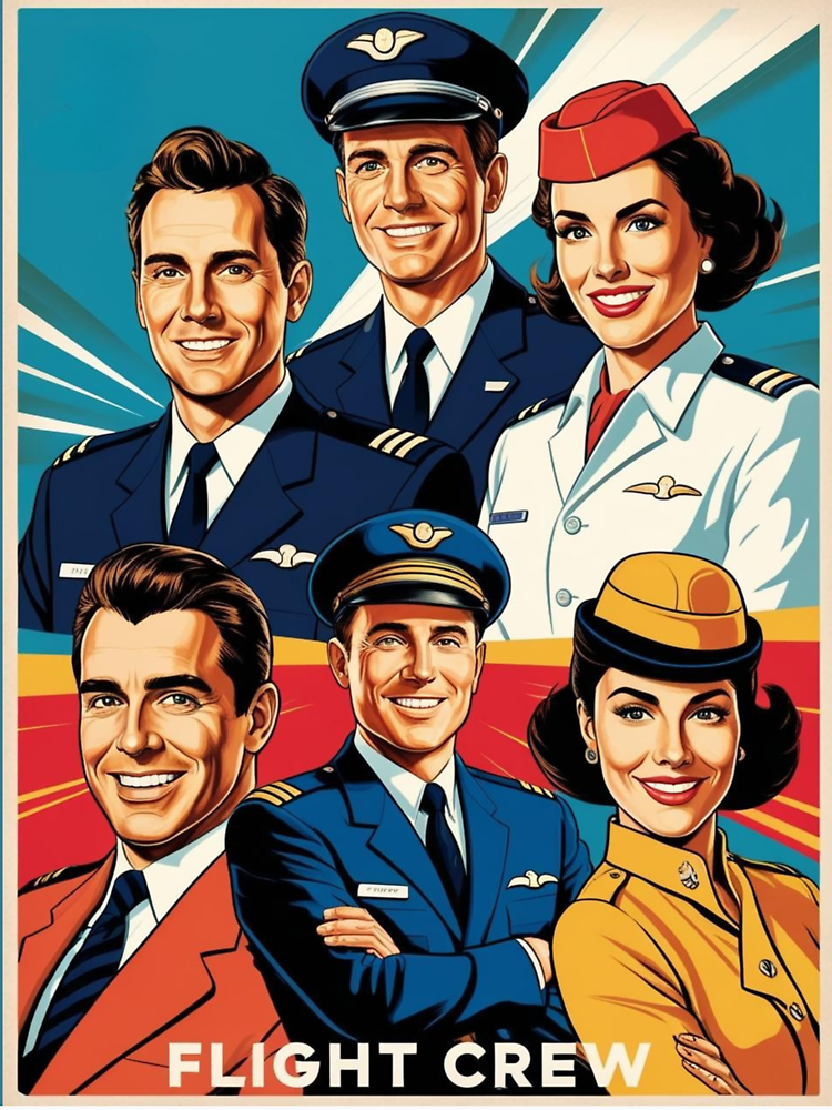 Vintage Flight Crew Aviation Poster Retro Airline Art By Emairplanes