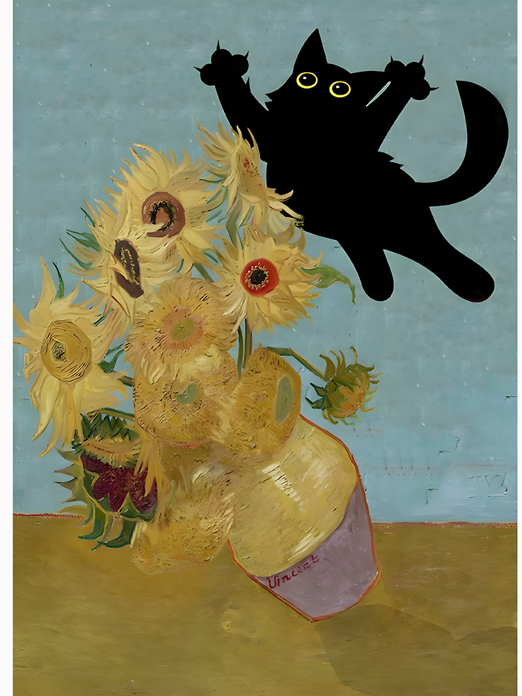 Vincent Van Gogh Flowers Cat By Outdoorway