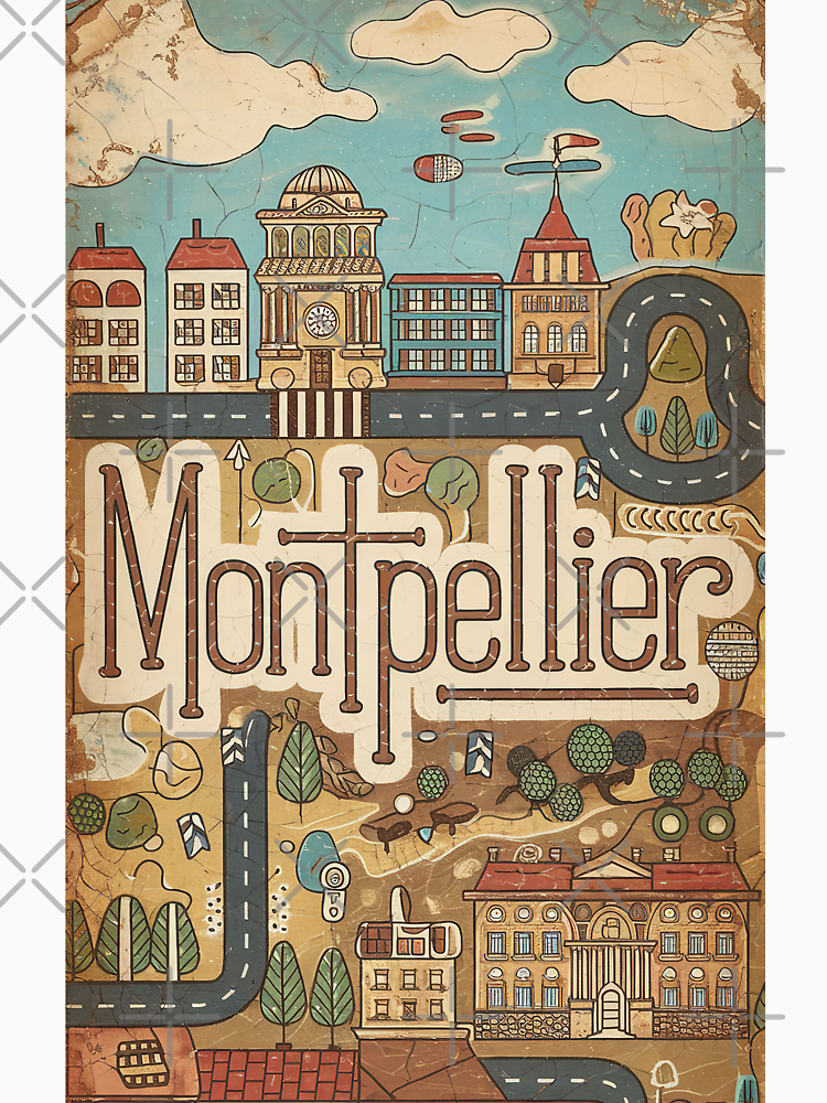 Vintage Montpellier City Of France Whimsical Retro Doodle Typography Art By Edenbliss Style 6