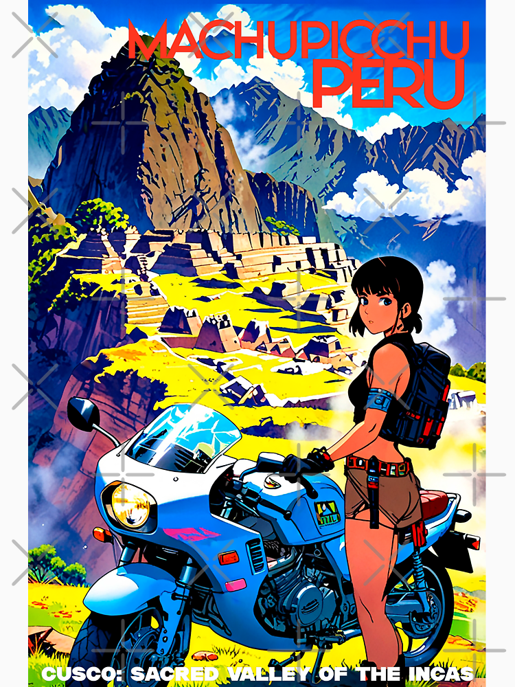 Machu Picchu Peru Van Trip Sticker With Cute 80S Vintage Travel Anime Design By Urbantrip