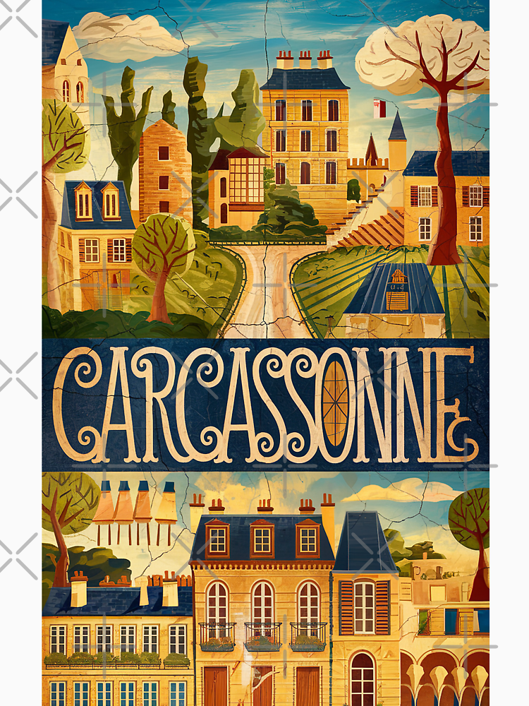 Vintage Carcassonne City Of France Whimsical Retro Doodle Typography Art By Edenbliss Style 4