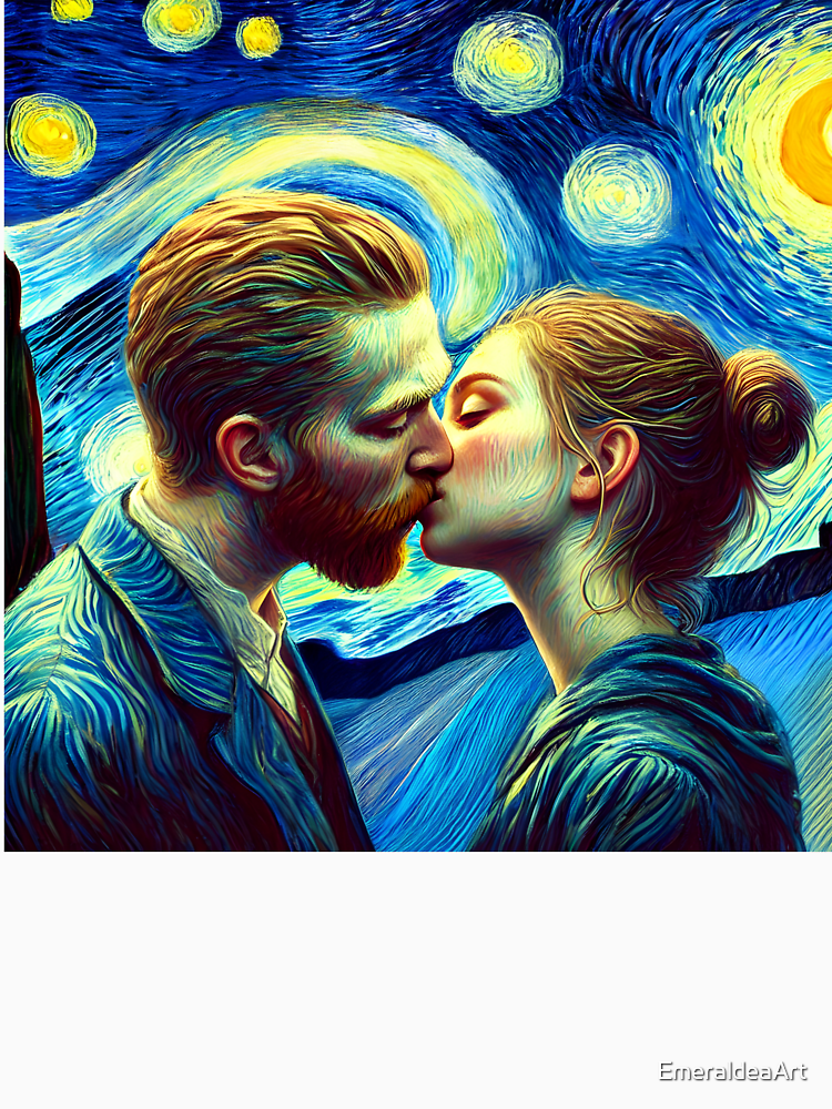 Van Gogh Kissing With A Woman Infused Into Van Gogh S Starry Night Famous Painting Art By Emeraldeaart