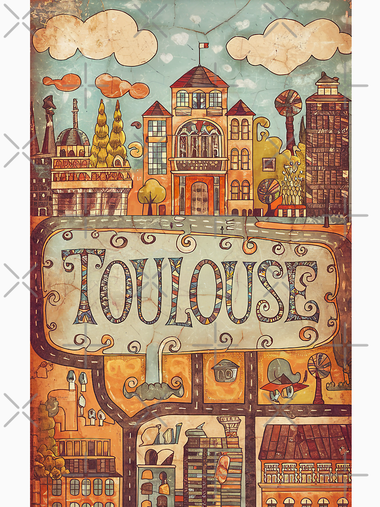 Vintage Toulouse City Of France Whimsical Retro Doodle Typography Art By Edenbliss Style 3